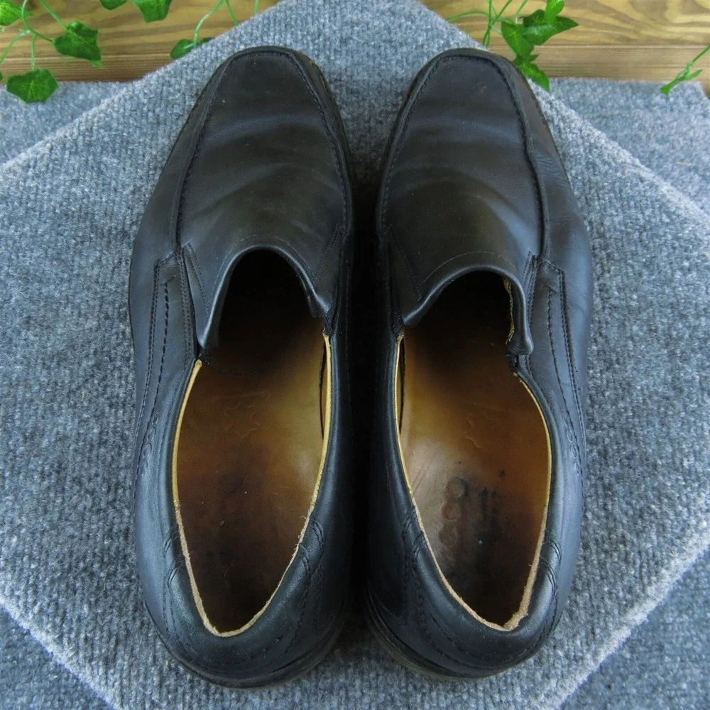 Ecco  Men Loafer Shoes Black Leather‎ Slip On Size 45 Medium